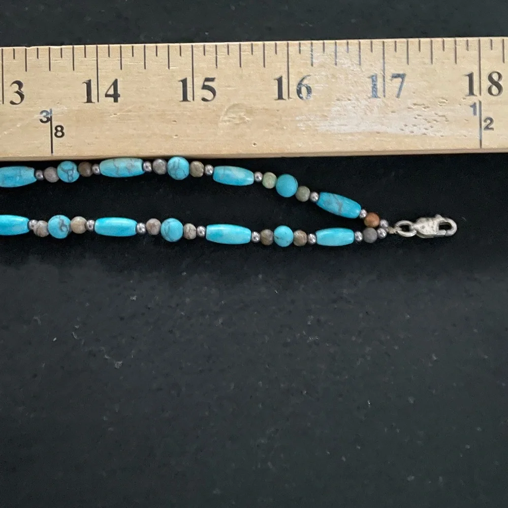 Genuine Turquoise Jasper Gemstone Beaded Necklace Silver Clasp 16-18”